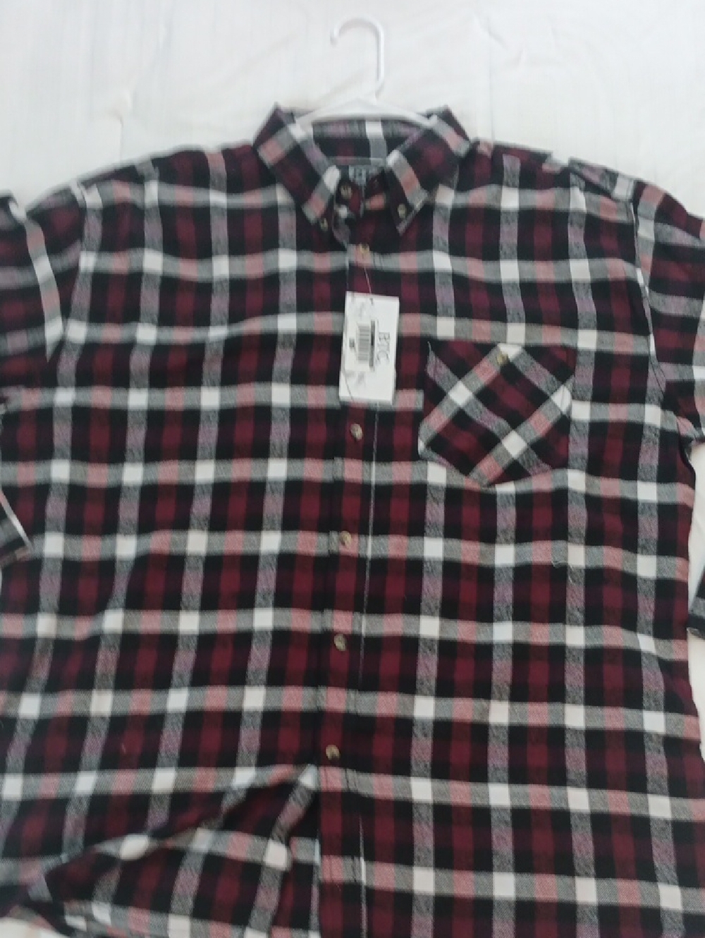 TC Men's Burgundy, Black and White Plaid Button-Down Shirt